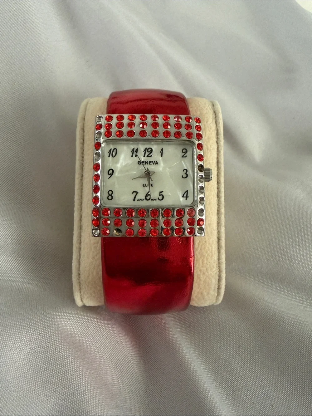 Geneva Red Crystal Square-Face Fashion Watch